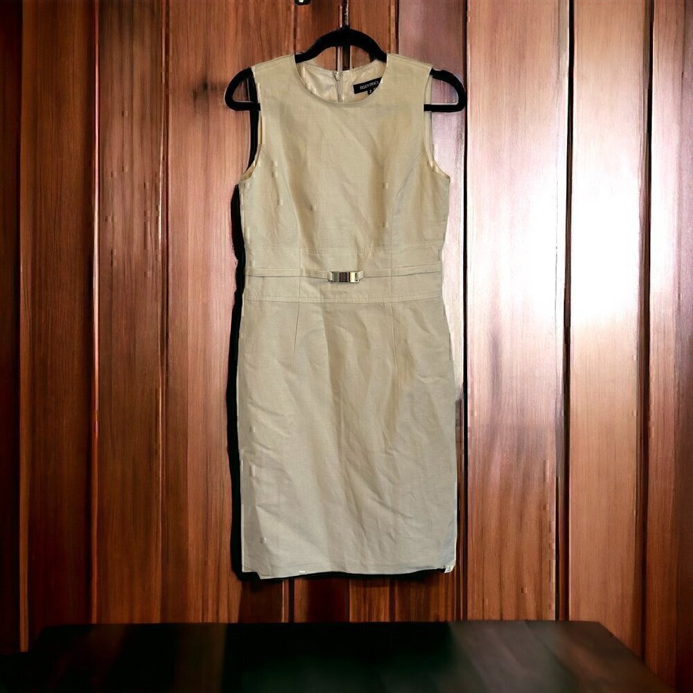 Ellen Tracy beige natural linen shift dress career office classic women's 2